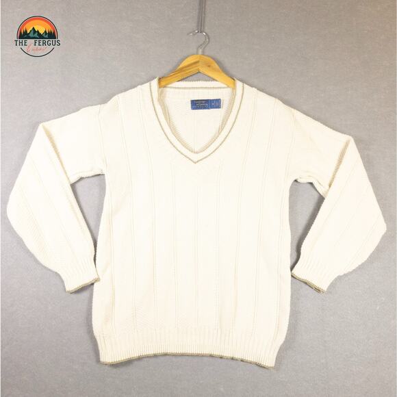 Cambridge Classic White Pullover Sweater Long Sleeve Preppy Knit Men's Medium - Picture 1 of 12